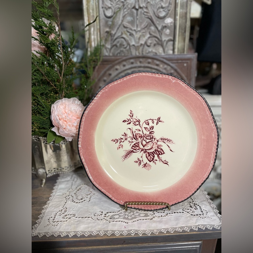 Colonial Rose Pink white dinner plate WOOD & SONS